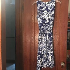 Blue and White Floral Ralph Lauren Dress. Size 8.